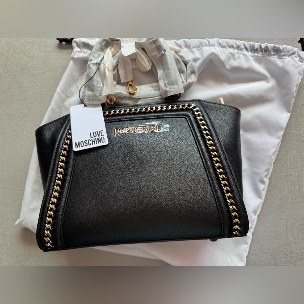 NWT Love Moschino Gold Chain Link Two Way Handbag & Dust Bag